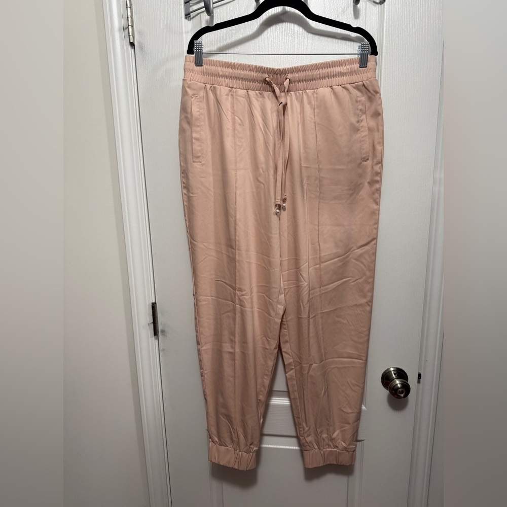 G by Giuliana Black Label Satin Jogger Women’s L Light‎ Pink Pull On Drawstring